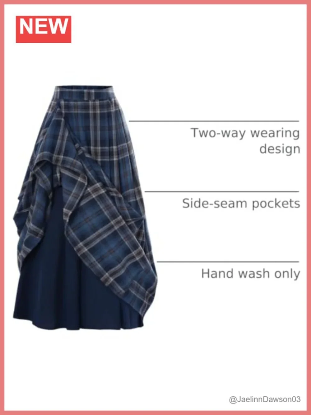 High Waist Plaid Layered Maxi Skirt with Pockets Two-Way Wear
